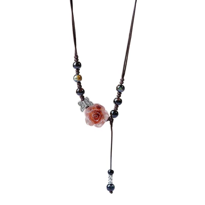 

Stylish Camellia Flower Necklace Ceramic Butterfly Pendant Charm Neck Chain Beaded Neckwear Women s Party Accessories