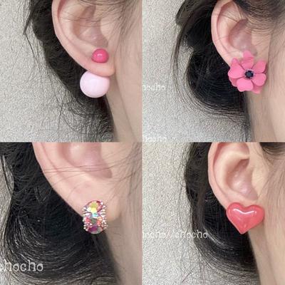 4PCS Pink Series Cute Stud Earrings Earring for Women Girl
