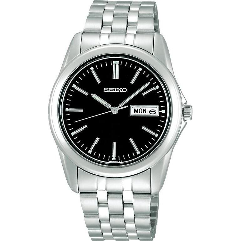 SEIKO SELECTION SCXC013 mens unisex wristwatch battery-operated quartz featuring date day calendar black dial stainless steel.