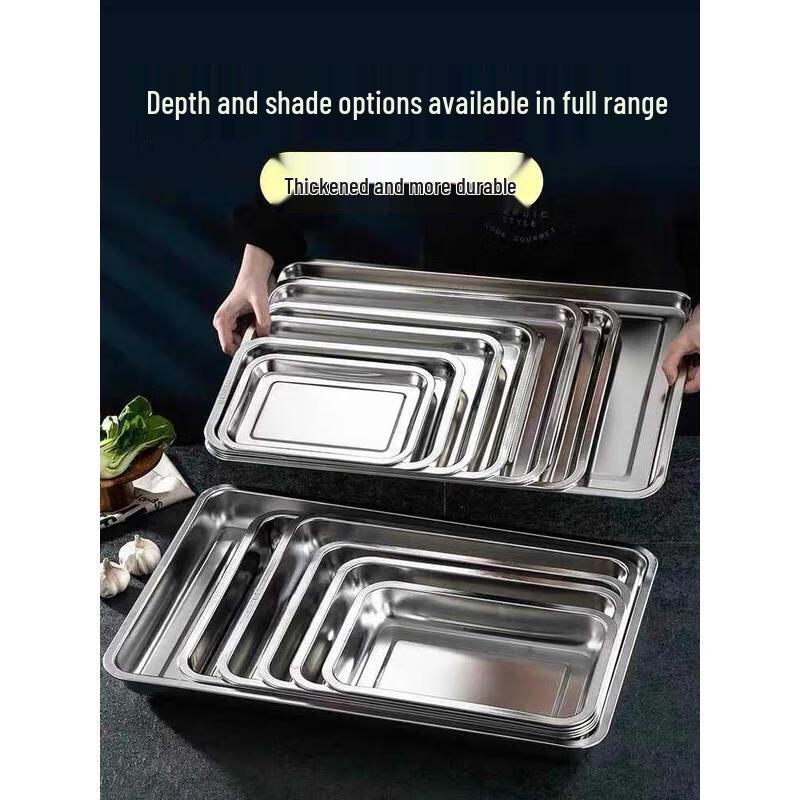 HANDUNYOU Extra Thick Deep Rectangular Stainless Steel Tray