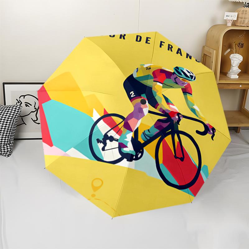 Tour de France Print Automatic Umbrella, 8 Rib Iron Frame, Plastic Handle, Suitable for Outdoor Travel &Daily , Ideal Gift