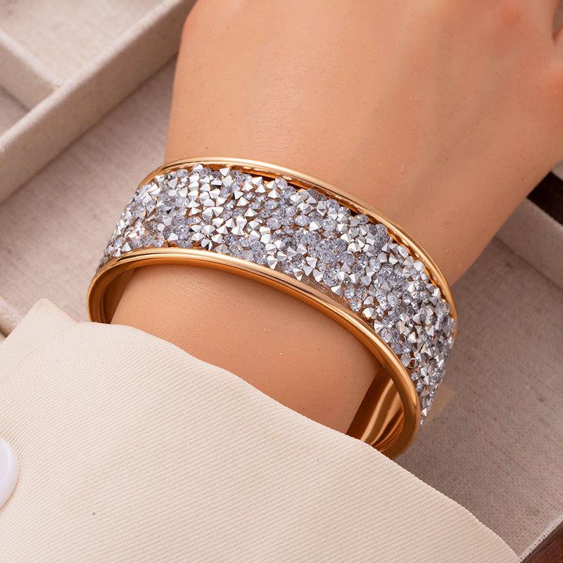 Color Rice Bead Rhinestone Open Bracelet Exaggerated Wide Face Bracelet Fashionable Personality Cool Hand Jewelry
