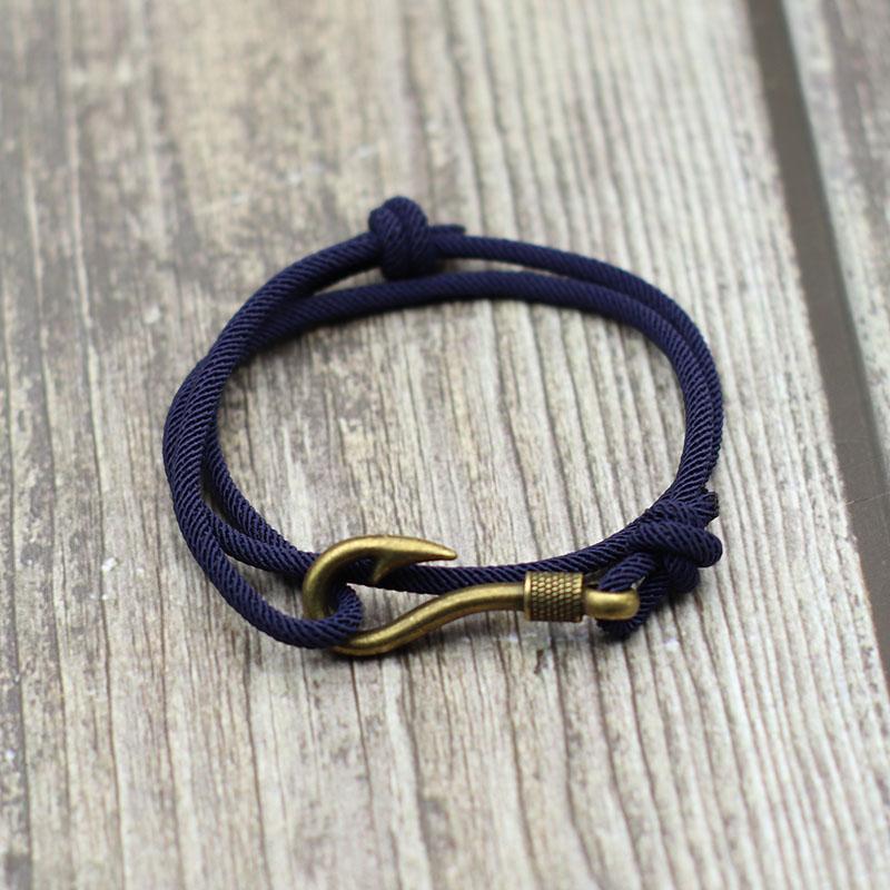 Vintage Fish Hook Man Bracelets Accessories Male Double Layer Lucky Wine Red Braslet Braided Braclet Adjustable Gift For Him