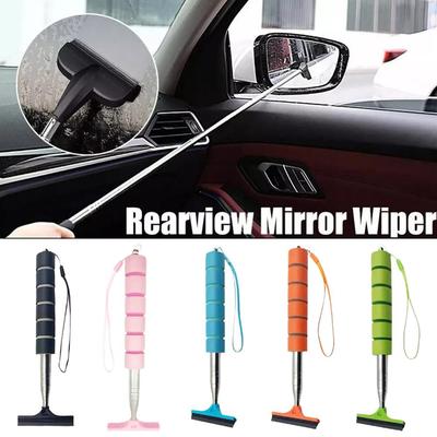 Car Rearview Mirror Wiper Telescopic Handle Car Rearview Mirror Cleaning Cleaning Wiper Tools B Y3I5