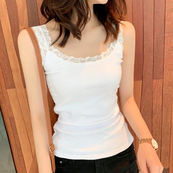 Women's Lace Trim Tunic Tank Top Spaghetti Strap Sleeveless Cami Top Summer Crew Neck Camisoles