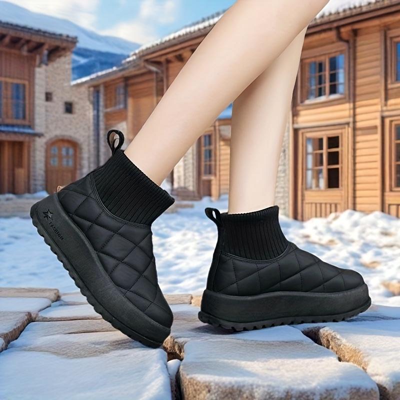 Women's Quilted High-Top Winter Snow Boots - Lightweight Warm with Thick Rubber Sole Casual Winter Shoes Everyday Comfort Outdoor Footwea