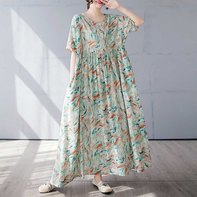 

Женская простая и модная длинная юбка, платье с короткими рукавами и круглым вырезом с принтом One size