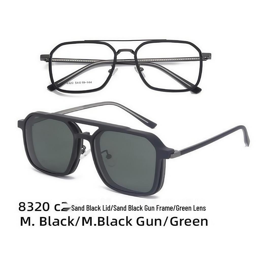 8320 Aviator Style Magnetic Clip-on Myopia Glasses with Polarized Sunglasses