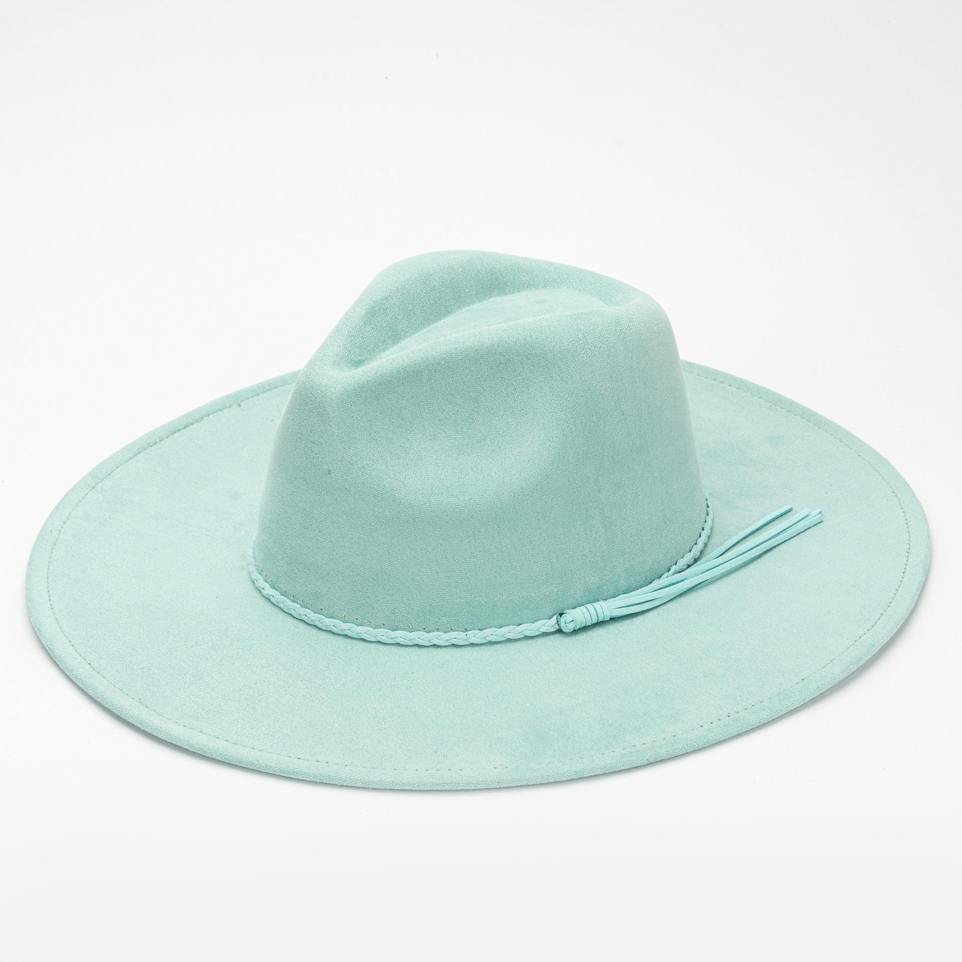 

9,5 см большой край персикового сердца цилиндр, замшевая фетровая шляпа, ретро мода большой карниз шляпа, плоский край джентльменская шляпа мятный зеленый