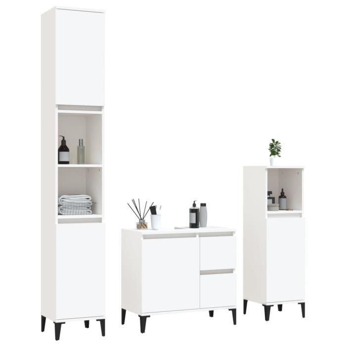 VidaXL Bathroom Cabinet Set 3 Pcs White Engineered Wood 3185543