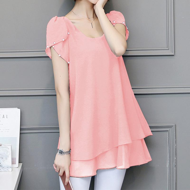 Elegant Fashion Casual Solid Patchwork Chiffon Shirt Summer New O-Neck Short Sleeve Loose Pullovers Blouse Women's Clothing