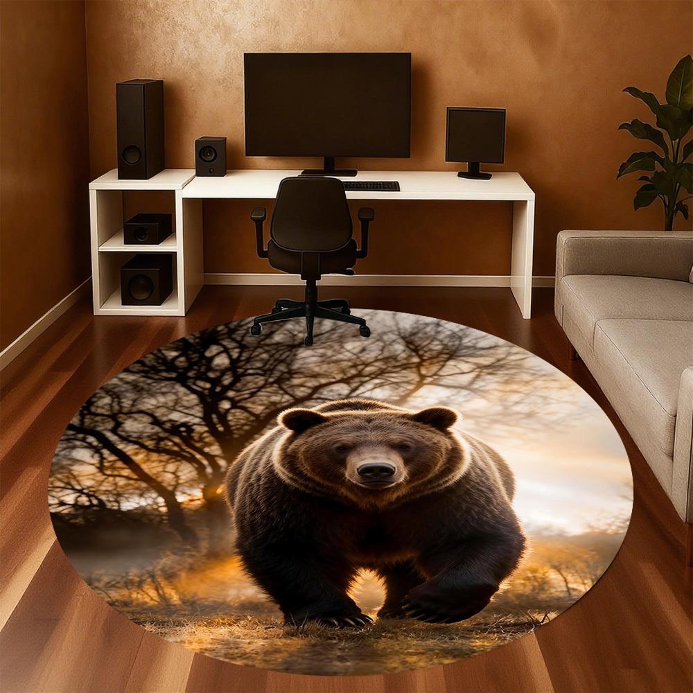1pc Bear Forest Round Chair mat office Area Rug - Non-Slip, Floor Mat for Office, Bedroom, and Indoor Decor p127039