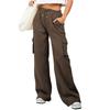 Women's Solid Color Drawstring High Waist Cargo Pocket Wide Leg Sweatpants Casual Loose Fit Sport Trousers