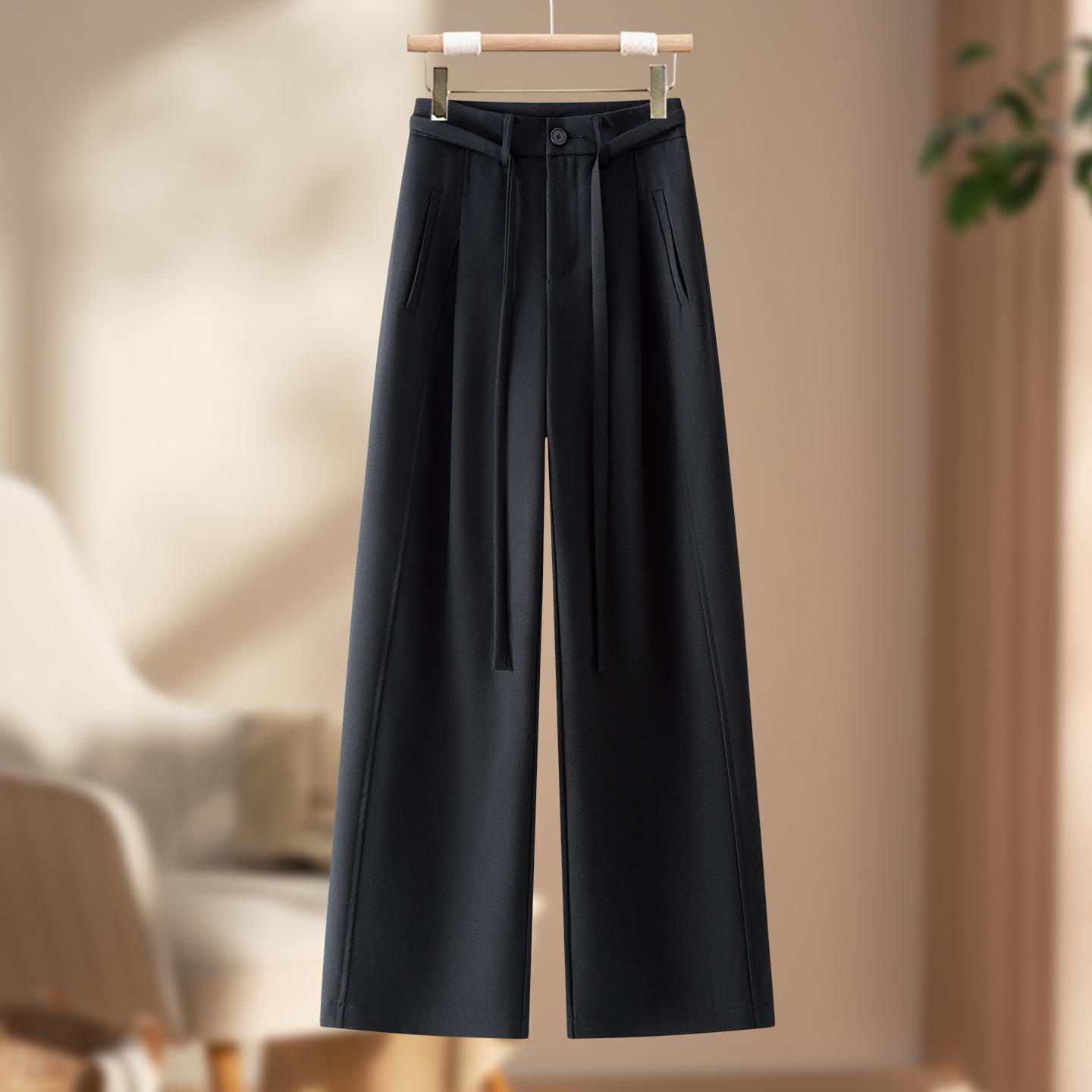 

Wool Blend Wide-Leg High Waist Pants for Women - Autumn/Winter 2025: Thick, Versatile & Comfortable 3XL чорний
