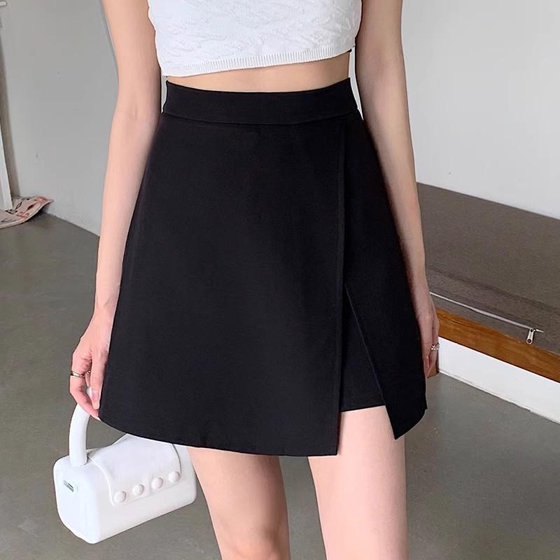 Plus Size British Style A-Line Slit Culottes - Women's 2025 High Waist Slimming Midi Skirt