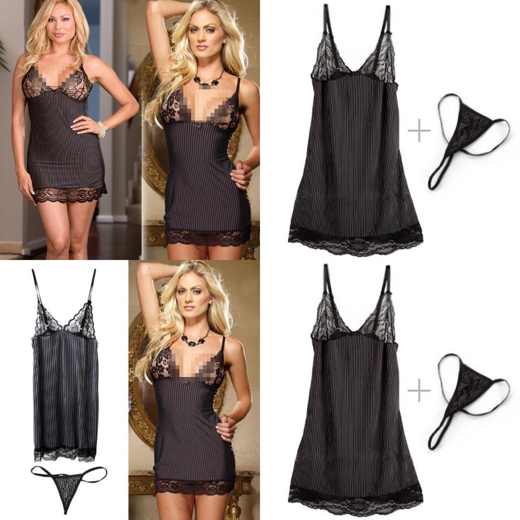 Sexy Lace Sleep Dress With Striped Design For Women And Girls