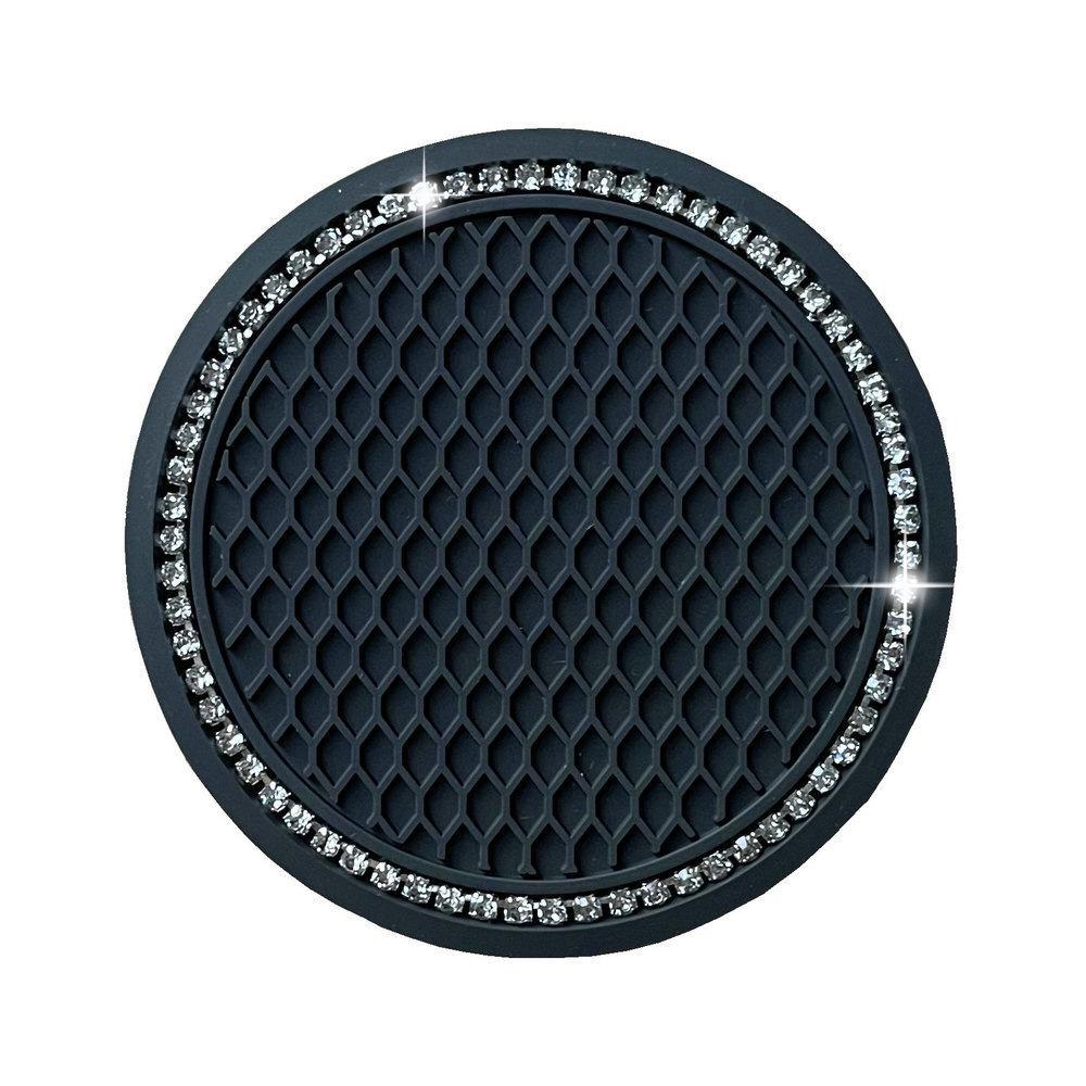 Black & White Grid Diamond Car Coaster: Multifunctional Anti-Slip Mat for Interior and Door Slot Storage