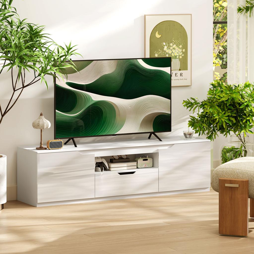 TV stand 160 cm, TV cabinet for televisions up to 65 inches with 2 doors and drawer, white