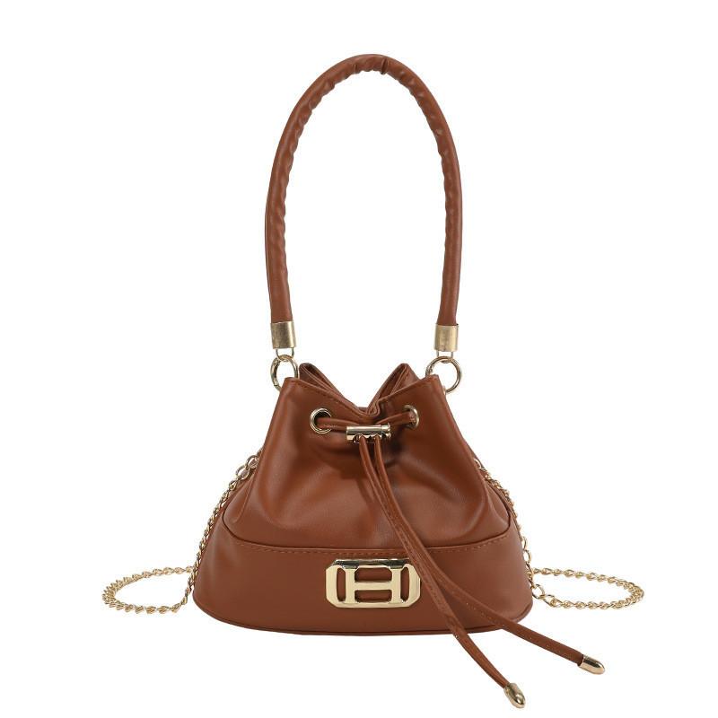 

Fashionable Small Bucket Bag For Women Street Style With Chain Strap коричневий