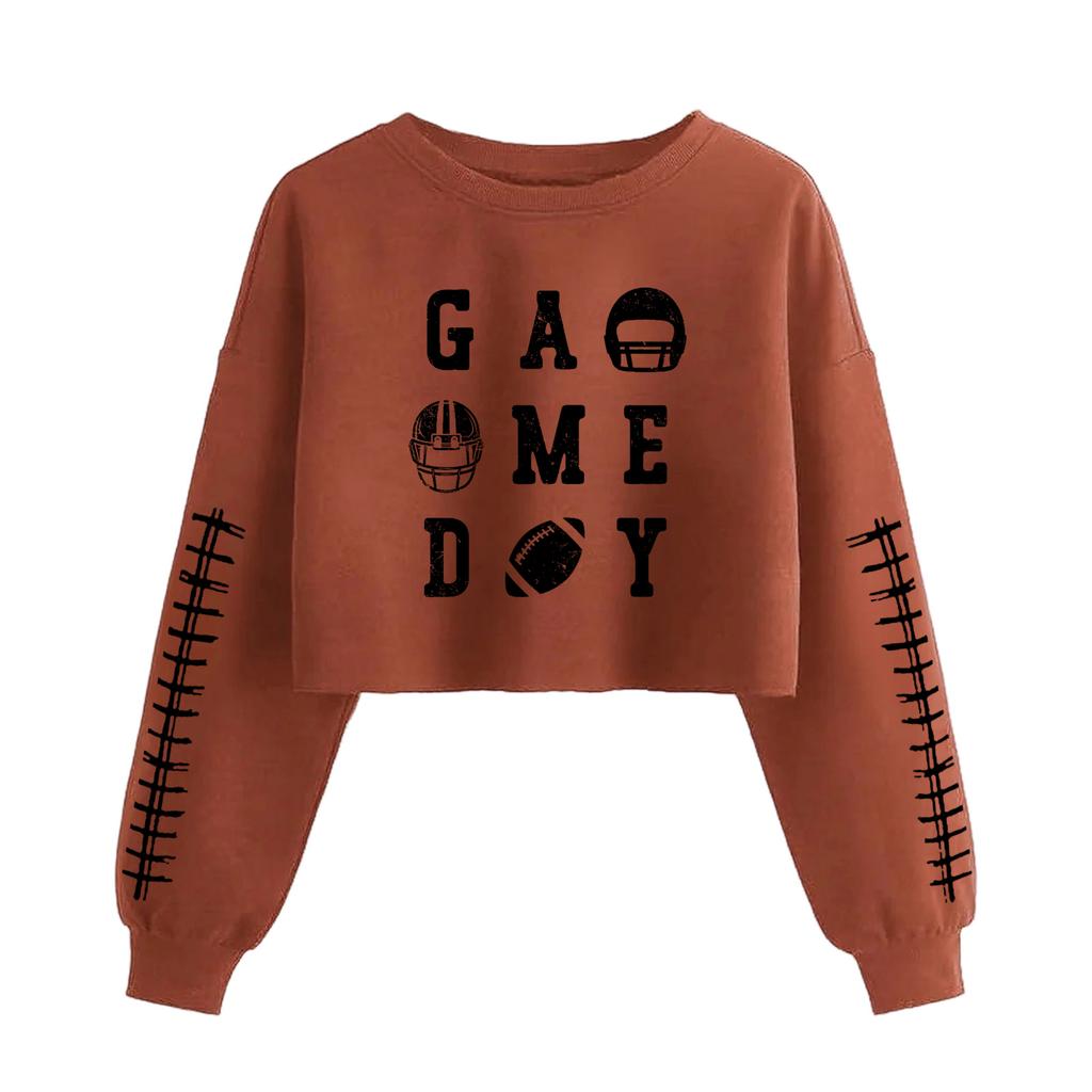Women's Fashion Retro Printed Camedy Navel-baring Long-sleeved Pullover Sweatshirt