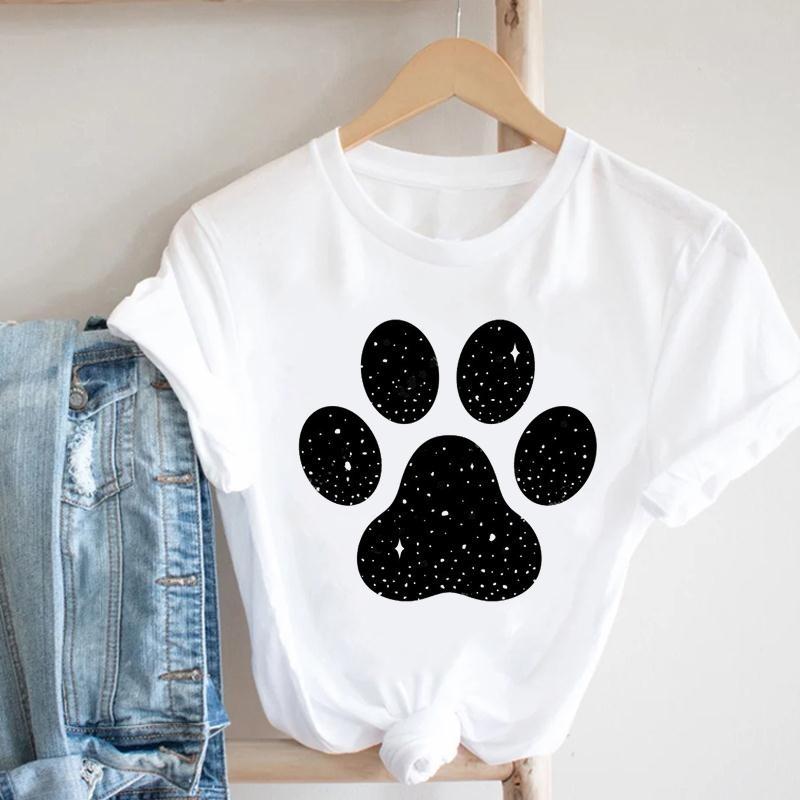 Women Printing Short Sleeve T-shirt  Paw Dog Pet  Casual Fashion Clothes  T Tee Top Print  Female Clothing Graphic T-shirt