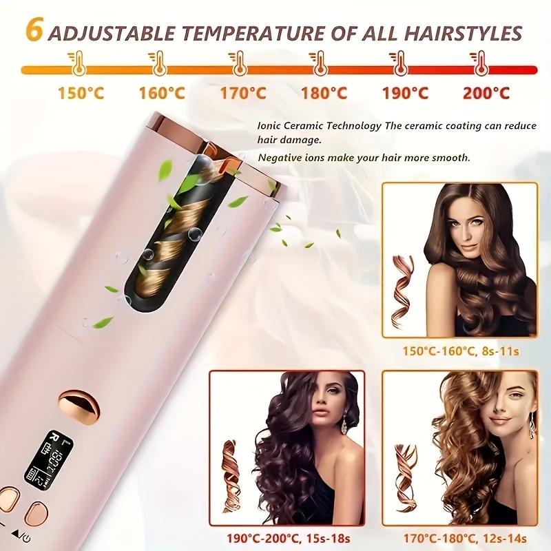 Automatic Cordless Hair Curler, Portable USB Rechargeable Curling Iron, LCD Display, Suitable For Travel And Quick Styling