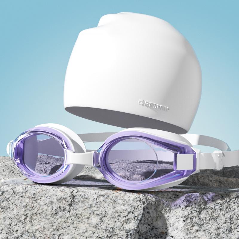 Beschlagfreie UV-Schutz-Schwimmbrille mit Silikon-Badekappe Set für Erwachsene Wassersport