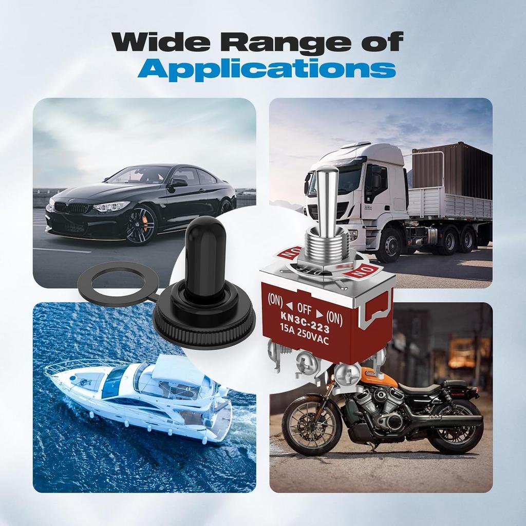 Momentary Toggle Switch,Malicele DPDT 6 Pin (ON)-Off-(ON) Waterproof 30A 12V DC,15A 250V AC Marine Toggle Switch 12V Heavy Duty With Boot Cover Cap