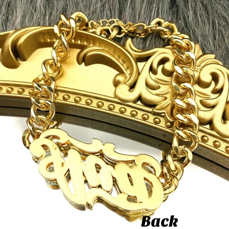 QIUHAN OEM Custom Stainless Steel Double Layer Two Tone Corrosion Bracelet Custom Name Cuban Chain Bracelet Custom Gift for Her золотой