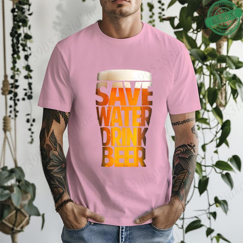 Fashion T-Shirt Letter Wine Glass Beer Funny Graphic Print Men's and Women's Tees Top Summer Street Short Sleeve Casual Outdoor Clothing