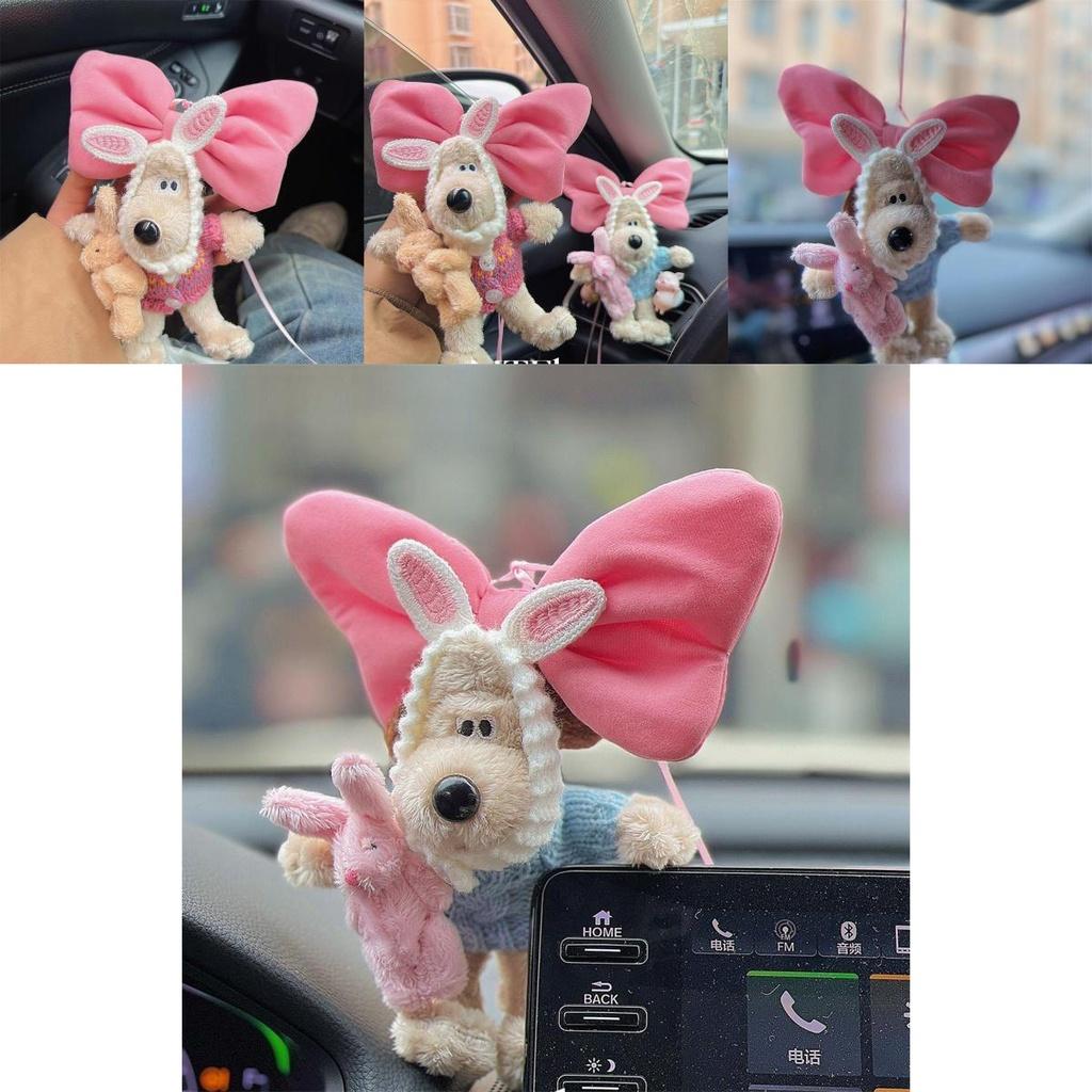 Cute Pink Bunny Bow Car Ornament Plush Hanging Pendant For Girls
