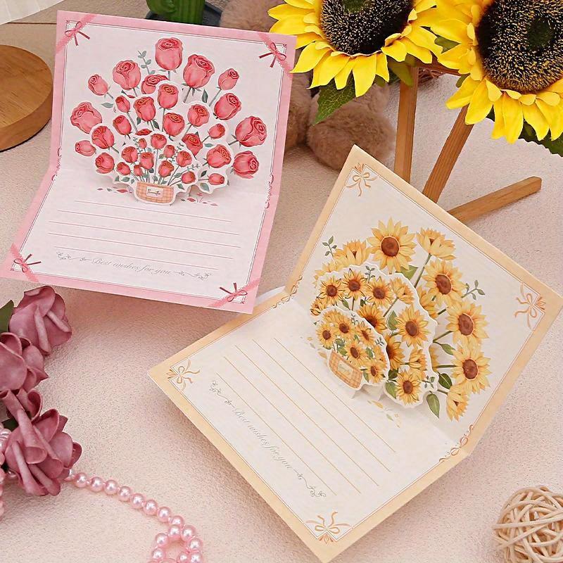 Pop Up 3D Bouquet Greeting Card Postcard Father's Valentine's March 8t Mother's Day Blessings National Day Creative Cards Gift