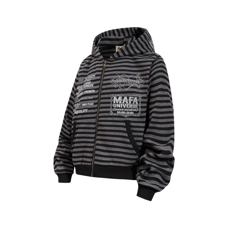 American Vintage Striped Zip Up Hoodie Men Women Distressed Print Rhinestone Loose Casual Jacket