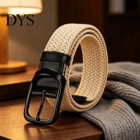 Campus Style Woven Belt Elastic for Women, No Punching Adjustable Waist with Breathable Webbing Retro Metal Pin Buckle, Casual Stretchy Jeans