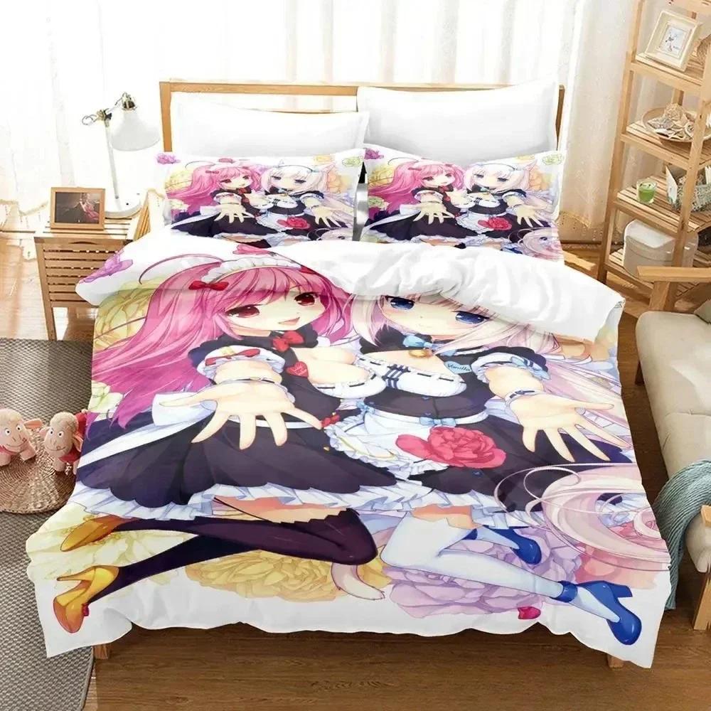 3D Print   NEKOPARA OVA Bedding Set Printed Bed Set With Pillowcase Bed Duvet Cover Soft Queen King Size Bedclothes Home
