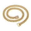 Fashion Men's Hip Hop Rap Jewelry 14mm Iced Out CZ Buckle Real Gold Plated Stainless Steel Miami Cuban Link Chain Necklace