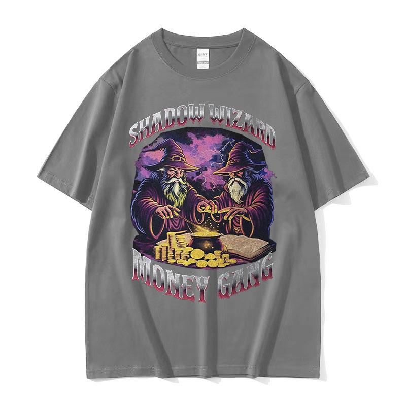 Vintage Shadow Wizard Money Gang Funny Meme Tee Shirt Men Women Harajuku Gothic Fashion Cotton Short Sleeve Tshirts Streetwear