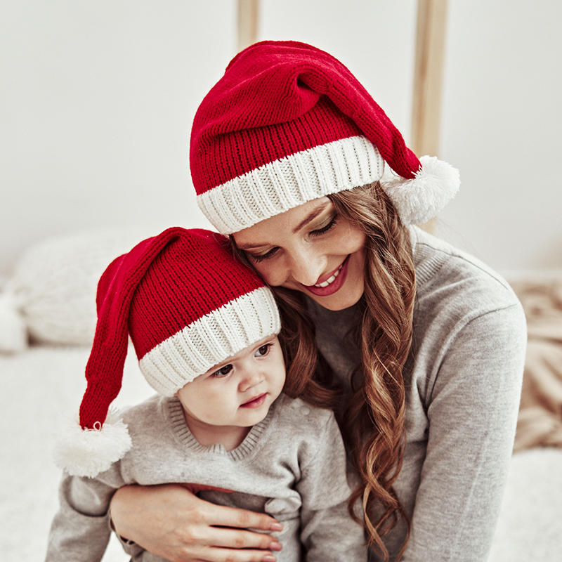 Cute Women Winter Hat Christmas Family Kids Adults Santa's Knit Soft Beanie Skull Cap for Christmas Party Supply