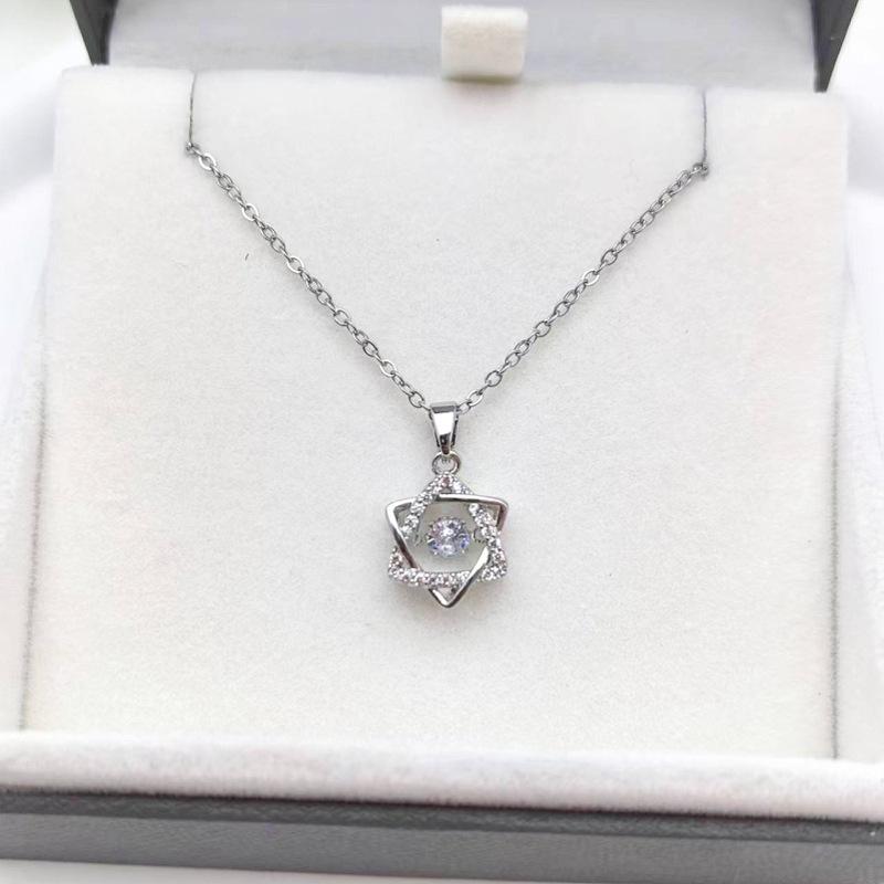 

1 Pcs Fashion Copper Pendant with Steel Chain Hexagram Necklace Women s Collarbone Chain Girls Elegant Minimalist Accessories