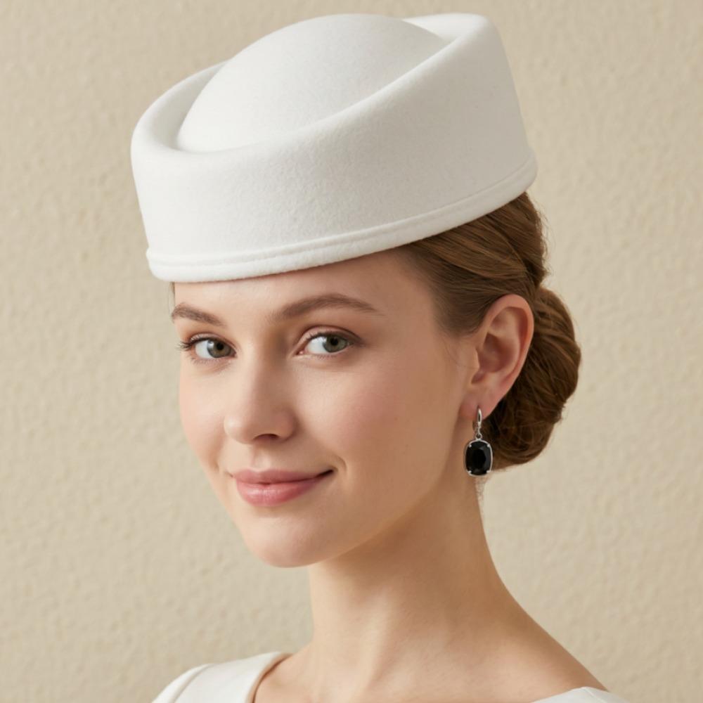 Vintage Topper Hat Retro Airline Stewardess Caps Woolen Top Hat Felt Beret Masquerade Party