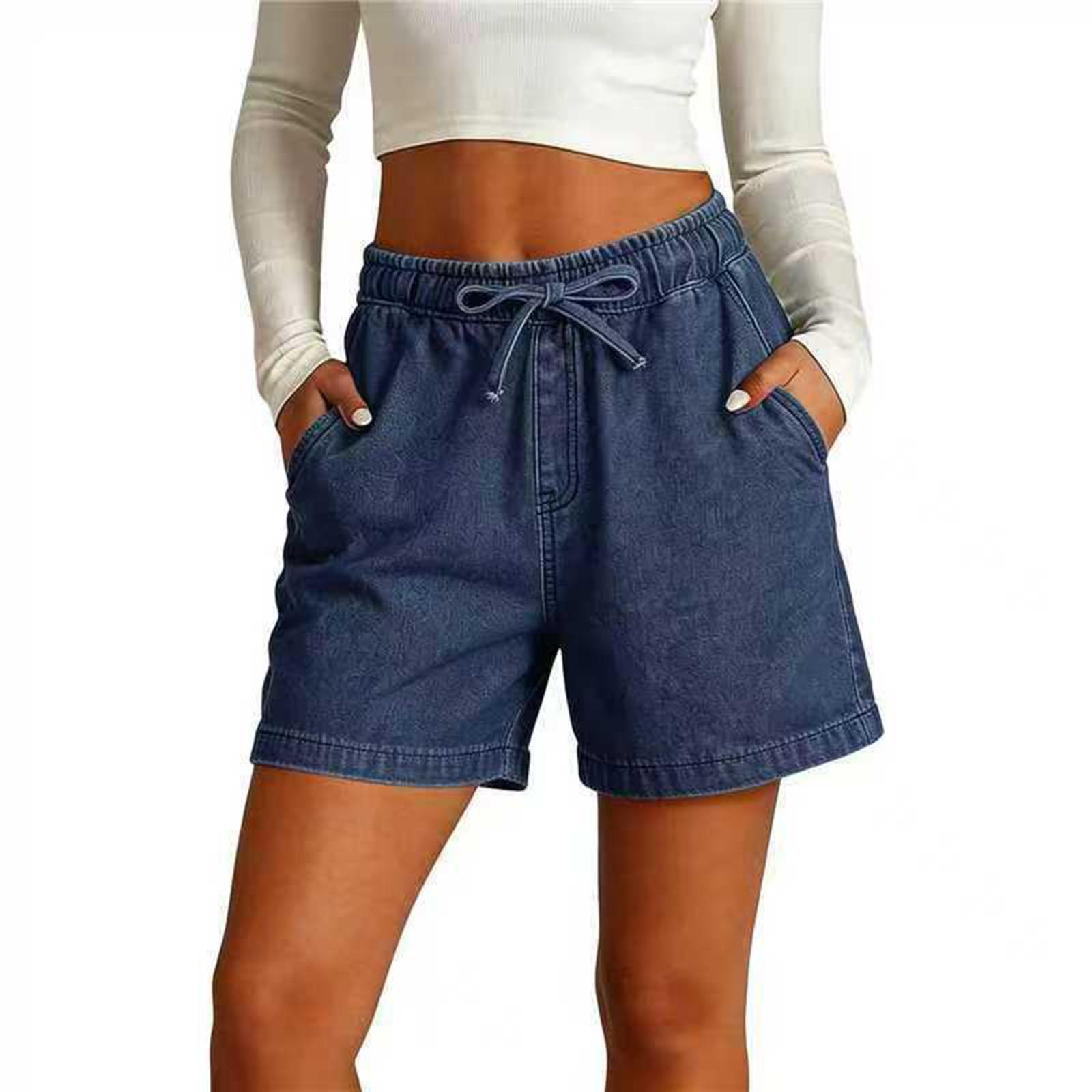 Женские джинсовые шорты с высокой талией, эластичные, на кулиске XL синий