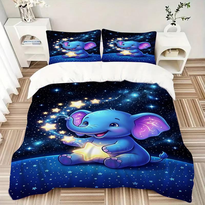 Elephant Starry Sky Print 3Pcs Bedding Setduvet Cover With 2 Bedropillowcase Home Birthday Gift