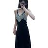 Golden Velvet Sexy Pajamas Women's Chest Pad Suspender Pajamas Two-piece Set Long Over Knee Pure Desire High-end Homewear