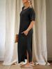Womens T Shirt Dress Drop Shoulder Side Slit Loose Maxi Dress With Pockets