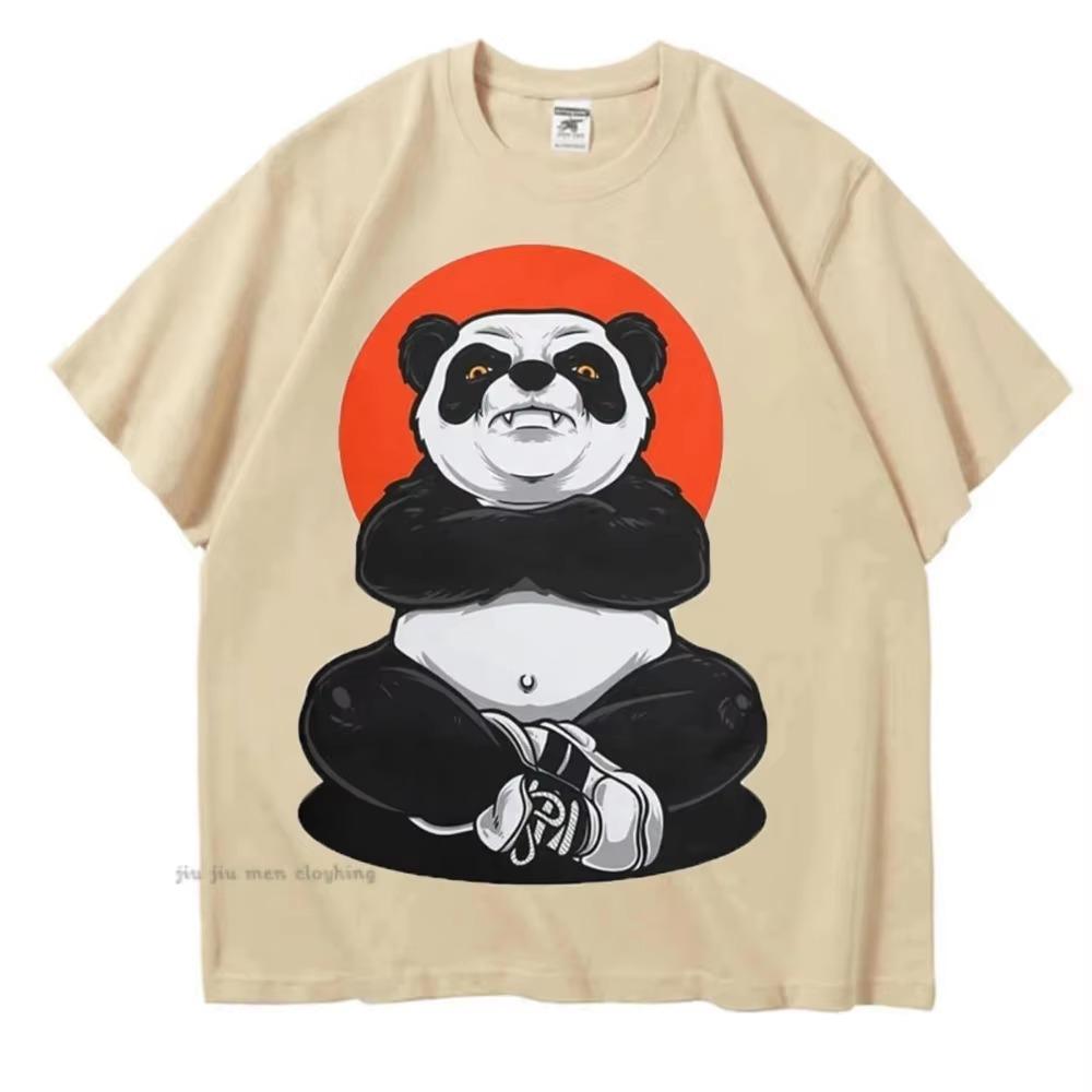 Indignation Panda Printing Men T-Shirts Cotton Short Sleeve Breathable Tops Ttshirts Summer Men Vintage Harajuku Loose Tees