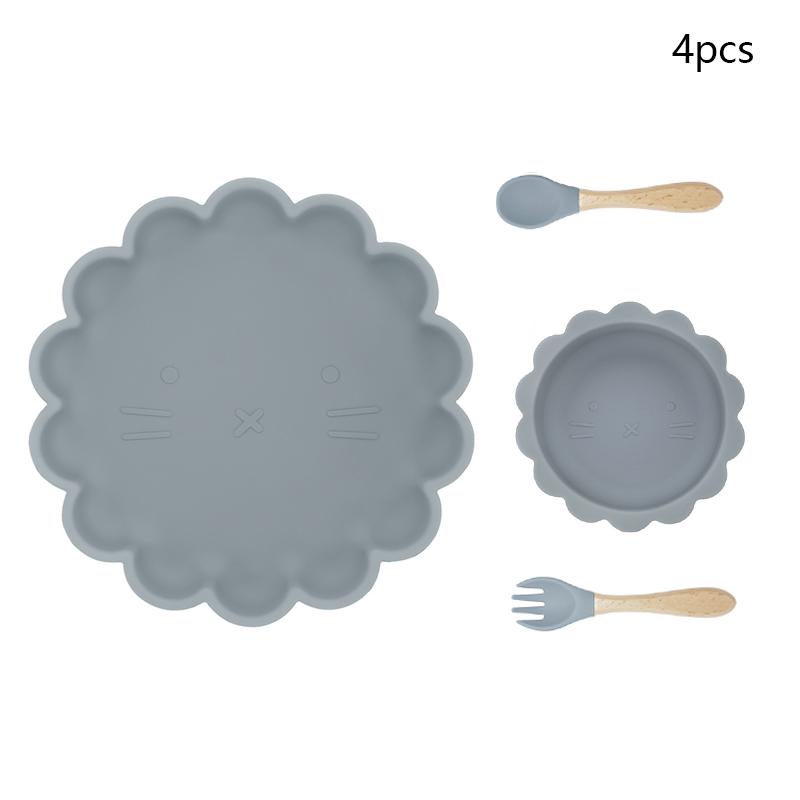 

Детские тарелки в форме животных Kawaii для еды, силиконовая посуда, набор тарелок, нескользящая миска, ложки для кормления, детская посуда
