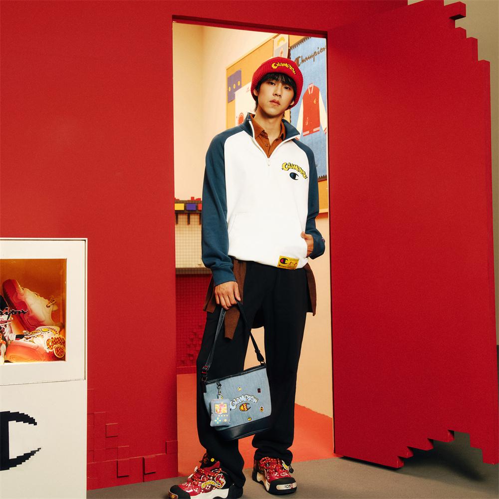 New Champion Fabric Portable Crossbody Bag Shoulder Bag Medium Size Unisex Milk White/Ash Red Medium Blue Denim/Navy U5AACPU02