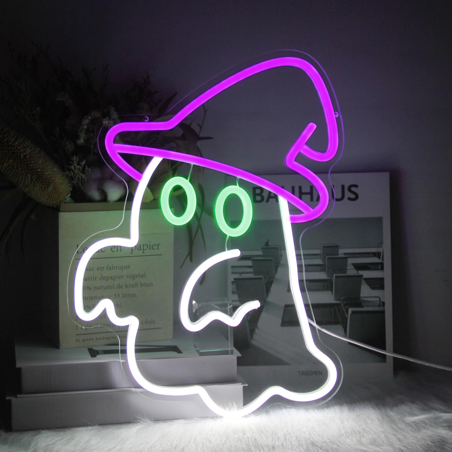 

Witch Hat Ghost Neon Sign for Wall Decor Halloween Spooky Ghost LED Sign Gothic Lamp for Bedroom Bar Halloween House Party Decor