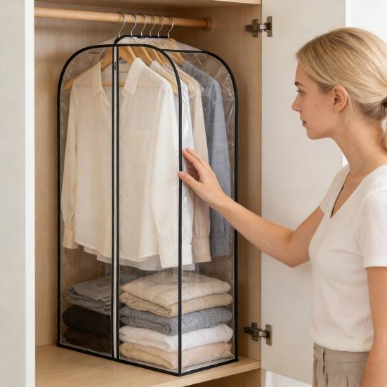 Hanging Garment Bag Dustproof Clothes Bag Clear Suit Bag with Side Zipper Dress Bag with 10" Gussets for Closet Storage Moving Organization