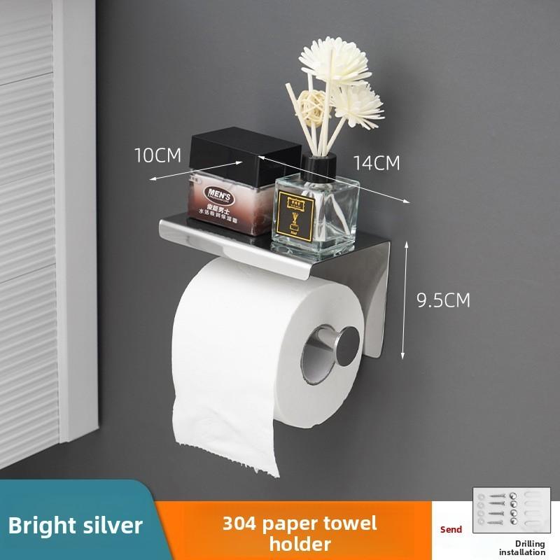 Steel Stainless 304 Toilet Paper Holder With Phone Shelf Modern Bathroom Decor